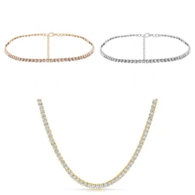 925 Placcato Argento Catena Cristallo Coppia Link Collana Lucente Ciondolo Gift - Immagine 1 di 4