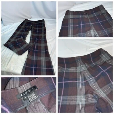 Брюки Etcetera Bootcut размер 4 бордовые синие клетчатые из поливискозы эластана YGI K1-107 - Изображение 1 из 4