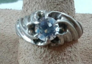 Vintage Modernist Signed Sterling Silver Tinted CZ Ring Sized 12~~~8g - Picture 1 of 11