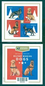US 5405-5408 Military Dogs, Forever, Block/4 & front cover,  MNH Reacts to UV - Picture 1 of 1
