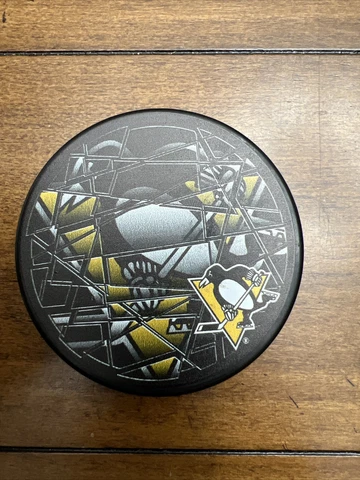 Pittsburgh Penguins Shattered Glass Souvenir Logo Hockey Puck Collect Pucks Cover