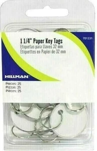 Schlüsselschilder, Papier mit Ring 25 Stück, 1 1/4 Zoll 31,6 mm weiß Schlüsselschilder Neu in Packung - Bild 1 von 3