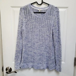 Talbots Blue Open Stitch Space Dyed Cotton Pullover Crew Neck Sweater Womens MP - Picture 1 of 5