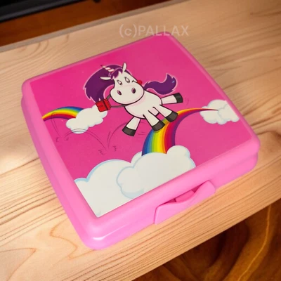 TUPPERWARE A126 SANDWICH-BOX EINHORN ROSA BROTDOSE VESPERBOX - Bild 1 von 2