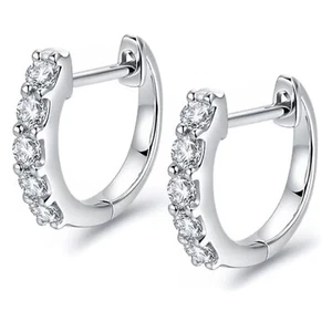 Men Women Trendy Iced Cz White Gold Plated 925 Sterling Silver Hoop Earrings - Picture 1 of 4