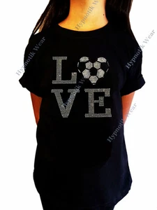 Girls Rhinestone T-Shirt " Love Soccer Heart " Size 3 to 14 Available - Picture 1 of 2