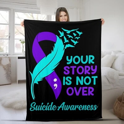Suicide Prevention Awareness Blanket, Semicolon Your Story Is Not Over Blanket - Image 1 of 4