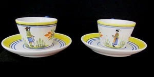 2 Henriot Quimper Teetassen und Untertassen Made in France Fayence Dekorateur signiert - Bild 1 von 7
