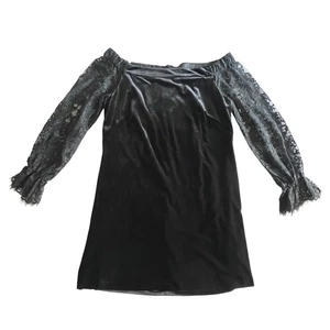 White House Black Market Dress 14 Velvet Off Shoulder Lace Sleeve Witchy Gothic - Picture 1 of 8