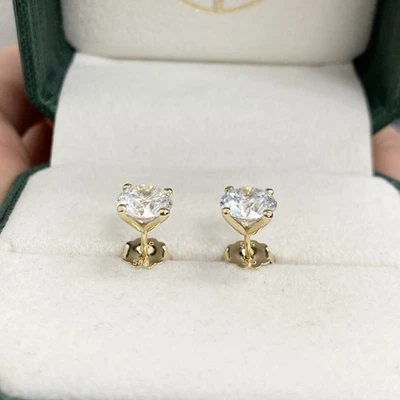 钻石耳钉 IGI 认证 E VS1 圆形 3 克拉实验室 14K 黄金 — 第 1/4 张图片