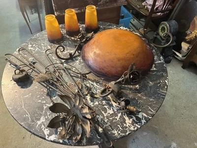 LUSTRE SUSPENSION   PATE de VERRE MULLER Frères Luneville COMPLET - Photo 1/4