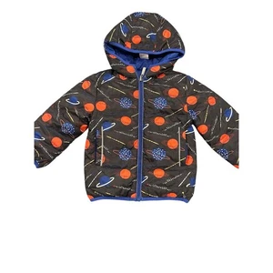 Hanna Andersson Puffer Coat Boys Size 3T Hooded Space Theme Toddler Warm Zip - Picture 1 of 11