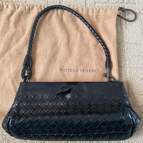Borsa a tracolla Bottega Veneta Intrecciata in pelle nera vintage originale