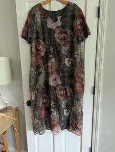 Vintage 90's S.L. Fashions Moody Maxi Dress Womens Sz 18W Crinkle Floral USA - Picture 1 of 10