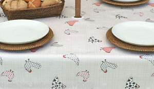 1.4x3.0M OVAL CHICKENS PVC WIPECLEAN TABLECLOTH WITH PARASOL HOLE