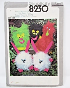 Vtg Simplicity 8230 1970s Plush Stuffed Animal Toy Sewing Pattern Craft Monster - Picture 1 of 4