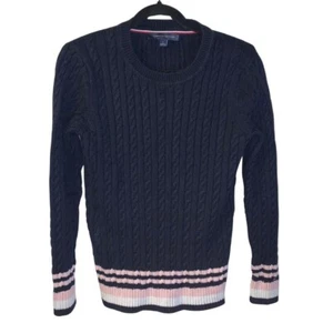Tommy Hilfiger Women's Cable Knit Sweater Size M Navy Blue Tennis Preppy Retro - Picture 1 of 7