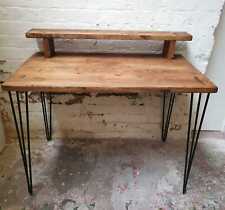 solid wood rustic hairpin desk with monitor stand