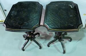 2 Bombay Black & Gold Crackle - Louis XV Style - Side Tables