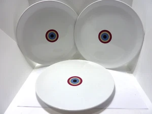 IKEA SET OF 3 PORCELAIN DINER PLATES 10'' MADE IN PORTUGAL WHITE/RED - Picture 1 of 6