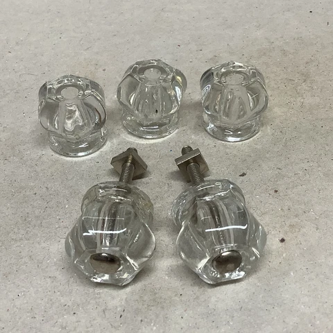 Lot of (5) Antique vintage glass six sided Pulls drawer cabinet knobs P322 Cover
