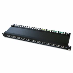 24 Port Shielded Cat6a Patch Panel, 110, Network Rackmount, 1U 69BK-56024 - Picture 1 of 1