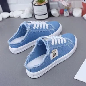 Damen Slipper Canvas Schuhe Flach Sneaker Freizeitschuhe Niedrig Obermaterial Schnürschuhe - Bild 1 von 18