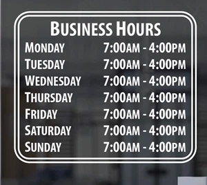 Custom Business Store Hours Sign Decal Sticker 18in wide x 12in tall - Picture 1 of 3