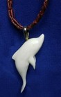 Dolphin Cow Bone Carving ~ Single Dolphin on Woven 24" Brown Woven Cord