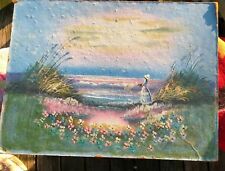 Vintage OIL Painting Romantic Lady At Beach Dunes Cape Cod Massachusetts Ma