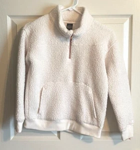 SWEATSHIRT Girls CHAMPION Large SHERPA FLEECE Pullover WHITE - Picture 1 of 8