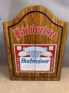 Vintage Budweiser Dartboard Cabinet Game Room Bar Man Cave Shelf Dart Board NEAT - Picture 1 of 17