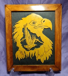 "Sierra de pergamino hecha a mano decoración artística vintage águila madera 10"" X 12""" - Imagen 1 de 6