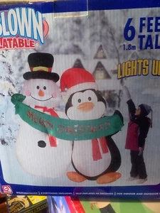 gemmy 6 Ft Airblown Inflatable Snow Man Penguin Merry Christmas Airblown 2005 - Picture 1 of 4