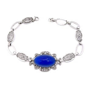 Art Deco Bracelet Sterling Filigree Blue Cabochon Bracelet Antique Sterling - Picture 1 of 5