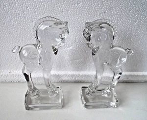 ***Vintage HEISEY GLASS Art Deco PAIR STANDING HORSE FIGURINES 5"!! - Picture 1 of 4