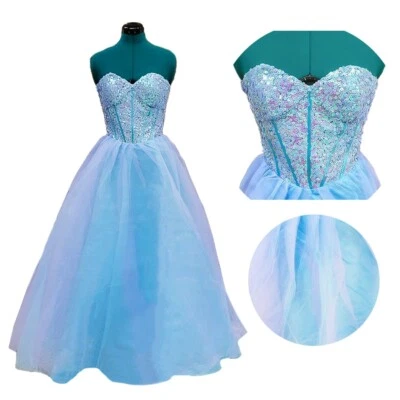 Vestido de baile sin tirantes de lentejuelas iridiscentes - azul claro - talla 5/6 para niños Foto 1 de 4