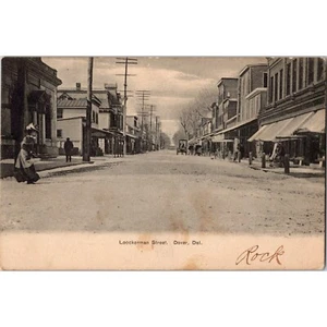 LOCKERMAN STREET - DOVER, DELAWARE - Original 1907 Antique Postcard -Horse Buggy - Picture 1 of 3