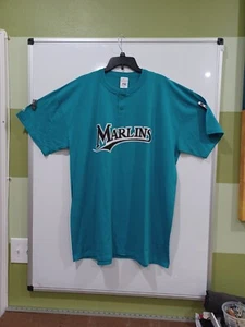 NNT Majestic Florida Marlins Teal Henley Tee shirt Y2K - Picture 1 of 6