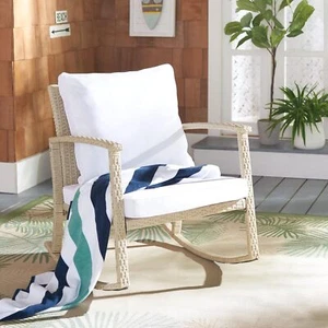Woven Beige/White Cushion Rocking Chair - Picture 1 of 6