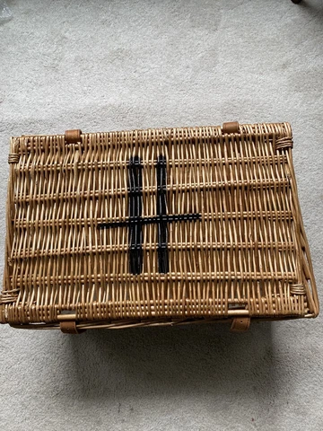 Authentic Harrods Medium Size Wicker Hamper Leather Straps and Handles Cover