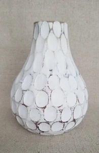 ***Beautiful*** Carved Divot Resin wood look Vase White Rustic Worn 9" H x 6" W - Picture 1 of 5