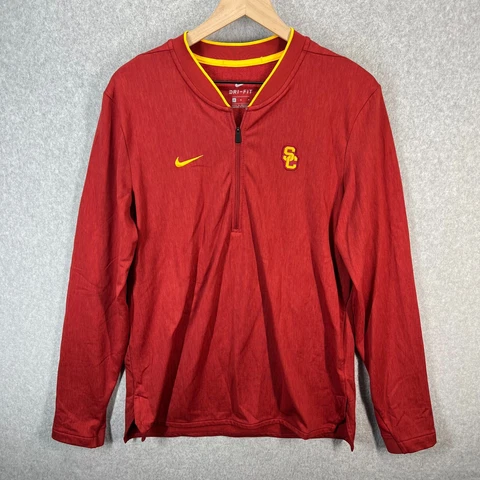 Nike Mens USC Trojans 1/4 Zip Pullover sweatshirt Dri Fit Sz Medium Fleece lined Cover