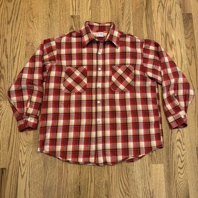 Vintage JcPenney Big Mac Cotton Button Flannel Shirt Size Large Plaid Red Vtg  - Image 1 of 4