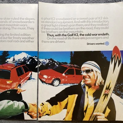 1996 VW Volkswagen Golf K2 печати объявление лыжник сноубордист холодной войны Endeth красный 90-х - Изображение 1 из 4