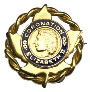 Canada Canadian Queen Elizabeth II 1953 Coronation Souvenir Enamel Brooch Badge - Picture 1 of 2