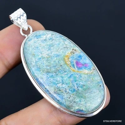Ruby Fuchsite 925 Silver Plated Handmade Pendant of 2.45" - Image 1 of 3