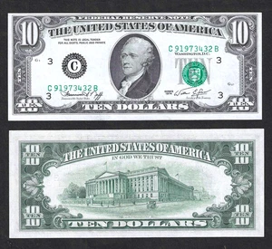 1974 $10 PHILADELPHIA FEDERAL RESERVE NOTE ~ FR 2022-C ~ GEM CRISP UNCIRCULATED - Picture 1 of 2