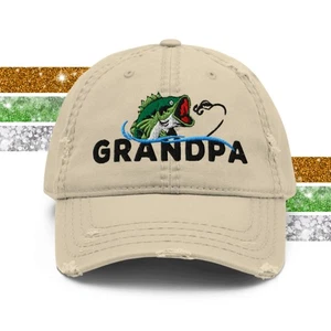 Grandpa Bass Fishing Cap Baseball Distressed Dad Hat for Men - Picture 1 of 37
