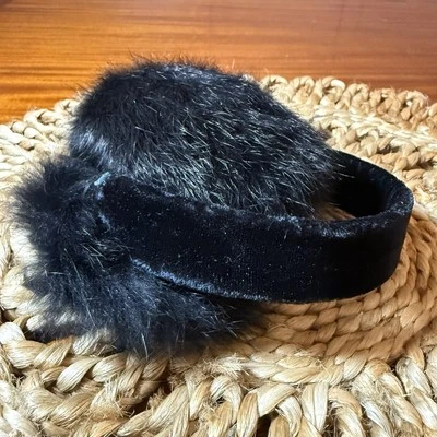 Vintage Fur Earmuffs Geuine Rabbit Black on Velvet Headband EUC - Image 1 of 4